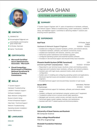 Khobar, Job Seekers, IT Support Engineer | System Administrator | Network & Helpdesk Support