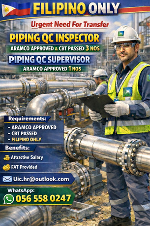 Riyadh, Jobs, Piping QC Inspector & Piping Qc Supervisor