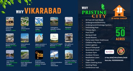 Hyderabad, Real Estate For Sale, INR 1400000,  2 BR,  100 Sq. Yard,  NRI Investment Opportunity &ndash; Vikarabad, The Next Investment Hub@JB Infra Group