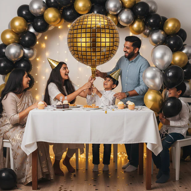 New Delhi, Toys & Games, INR 299,  Premium 4D Golden Disco Ball Foil Balloons - Luxury Party Decor