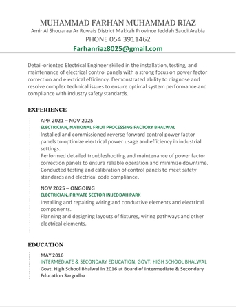 Riyadh, Job Seekers, Electrical Technician