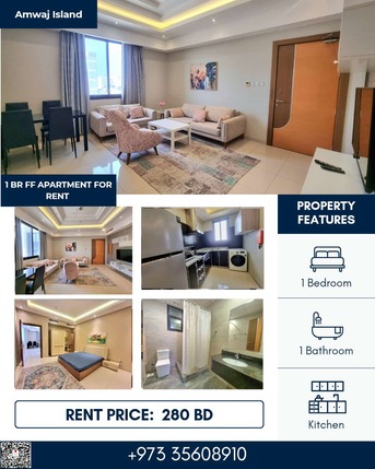 Amwaj Islands, Apartments/Houses, BHD 280/month,  Furnished,  1 BR,  65 Sq. Meter,  Beautiful 1 BR FF Apartment Close To Amwaj Marina