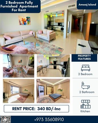 Amwaj Islands, Apartments/Houses, BHD 340/month,  Furnished,  2 BR,  110 Sq. Meter,  Delightful 2 BR FF Apartment Close To  Amwaj Marina