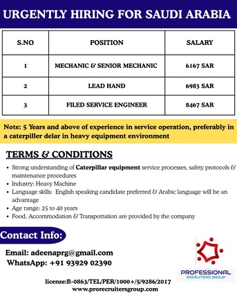 Hyderabad, Jobs, 🚨 Urgent Hiring For Saudi Arabia
