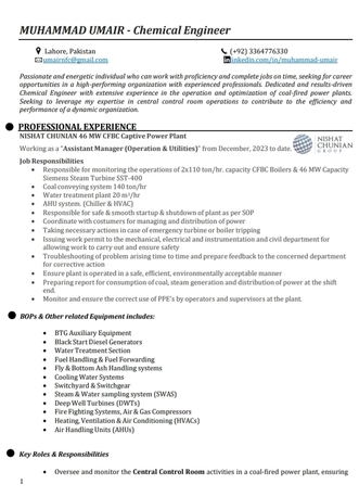 Riyadh, Job Seekers, Chemical Engineer Having 9 Years&rsquo; Experience In Utilities, Boilers & Turbine Operations.