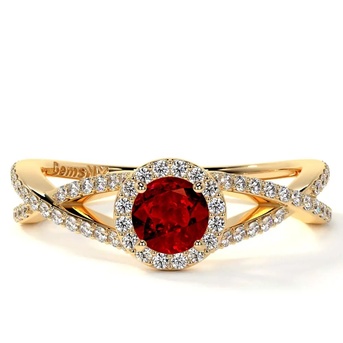 New York, Jewelry, USD 4825,  GemsNY Ruby Engagement Ring &ndash; Natural Round Halo, Intertwined Band