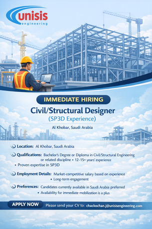 Khobar, Jobs, Civil/Structural Designer (SP3D Experience) &ndash; Al Khobar, KSA (Local Candidates Preferred)