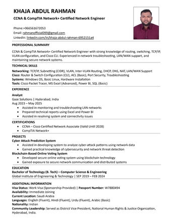 Hara, Job Seekers, Computer Science Engineer/CCNA CERTIFIED