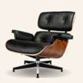 EUR 1045,  Sill?n Y Otomana Estilo Eames - Cuero Marr?n Claro, Chapa De Palisandro Y Base Cromada