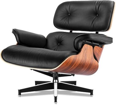 Barcelona, Furniture, EUR 1045,  Sill?n Y Otomana Estilo Eames - Cuero Marr?n Claro, Chapa De Palisandro Y Base Cromada