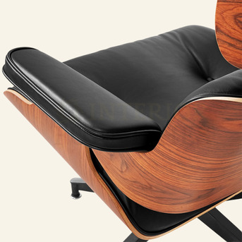 Barcelona, Furniture, EUR 1045,  Sill?n Y Otomana Estilo Eames - Cuero Marr?n Claro, Chapa De Palisandro Y Base Cromada