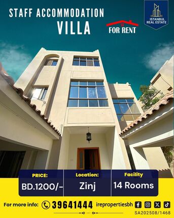 Zinj, Staff Accomodation, BHD 1200,  400 Sq. Meter,  Staff Accommodation Spacious Villa For Rent In Zinj BD.1200/-