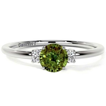 New York, Jewelry, USD 2004,  Order Alexandrite Rings Three Stone Round Diamond Setting Natural Gemstone