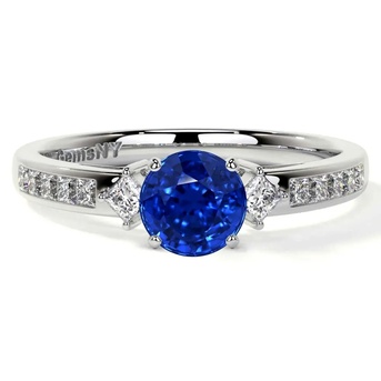 New York, Jewelry, USD 2603,  Shop Blue Sapphire Ring Natural Round Sapphire With Diamond Three Stone Setting