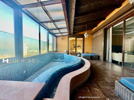 Salmiya, Apartments/Houses, KWD 3000/month,  Furnished,  3 BR,  Seaview Furnished Three-Bedroom Floor With Private Pool & Balcony In Salmiya