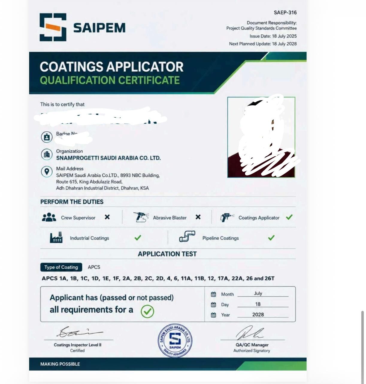 Jubail, Jobs, URGENT REQUIREMENT - ARAMCO APPROVED COATING APPLICATOR