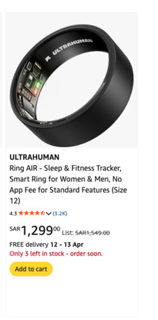 Jeddah, Mobile Phones, SAR 800,  Ultrahuman Ring Air (Size 8) &ndash; Excellent Condition