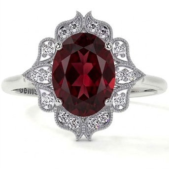 New York, Jewelry, USD 1184,  Garnet Ring With Sparkling Round Diamonds &ndash; GemsNY Collection
