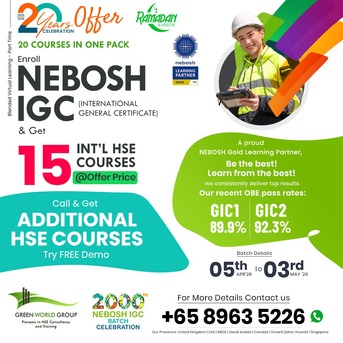 Buona Vista, Lessons Offered, NEBOSH IGC Course In Singapore | Green World Group