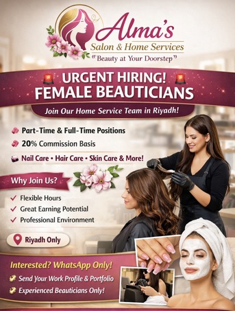 Riyadh, Jobs, 🚨 URGENT HIRING &ndash; FEMALE BEAUTICIANS 🚨