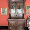 USD 6000,  Estate Antique Carved Oak Sideboard W/ Stained Glass &ndash; Statement Piece