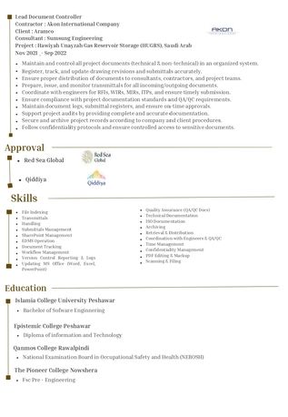 Riyadh, Job Seekers, CV For Documents Controller 6 Years Experiences ( Qiddiya And Red Sea Approved )