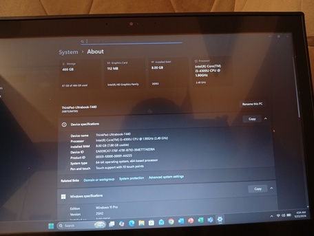 Jubail, Computers, SAR 875,  Touch Screen Lenovo ThinkPad UltraBook T440/T450 Laptop   - Storage: 500GB SSD