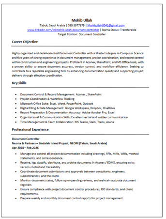 Dammam, Job Seekers, Document Controller