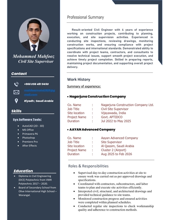 Riyadh, Job Seekers, Civil Site Supervisor