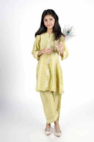 Lucknow, Clothing & Accessories, INR 2499,  Traditional Chikankari Chanderi Anarkali Kids Dress