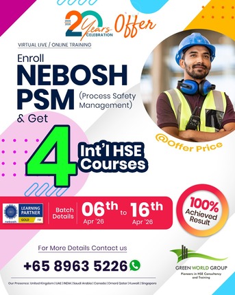 Orchard, Lessons Offered, NEBOSH PSM Training In Singapore | Green World Group