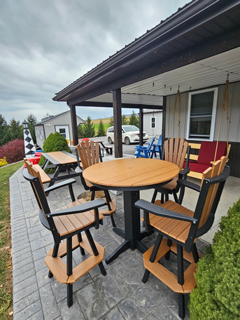 New York, Furniture, USD 2682,  Bryton Park 44" Round Bar Height Outdoor Table Set With Swivel Chairs