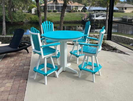 New York, Furniture, USD 2682,  Bryton Park 44" Round Bar Height Outdoor Table Set With Swivel Chairs