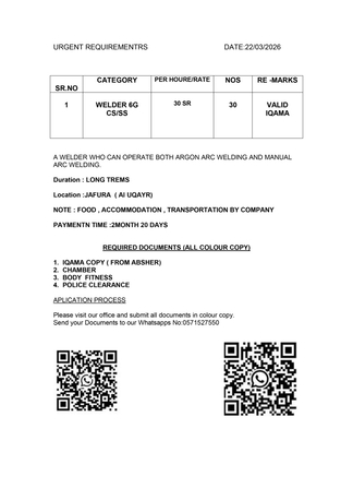 Jubail, Jobs, Welder Ss/cs