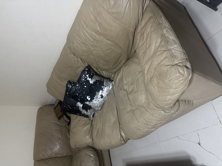 Jeddah, Furniture, SAR 500,  Beige Leather Sofa Set (Sofa + Armchair) &ndash; Good Condition