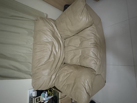 Jeddah, Furniture, SAR 500,  Beige Leather Sofa Set (Sofa + Armchair) &ndash; Good Condition