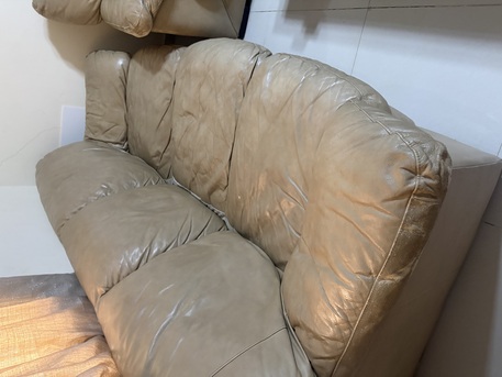Jeddah, Furniture, SAR 500,  Beige Leather Sofa Set (Sofa + Armchair) &ndash; Good Condition