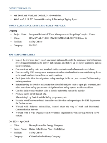 Riyadh, Job Seekers, Safety Officer