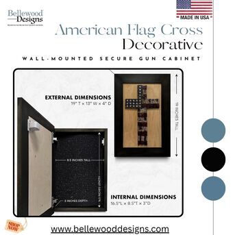 New York, Furniture, USD 149,  American Flag Cross Decorative Wall-Mounted Secure Gun Cabinet