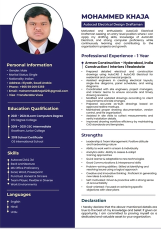 Riyadh, Job Seekers, Application For Electrical Draftsman / Revit Architecture Position