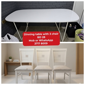 Manama, Furniture, BHD 28,  🌍🌐Dinning Table With 3 Chair In Good Condition For Sale With Delivery