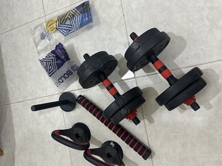 Riyadh, Sporting Goods, SAR 150,  10 KG ADJUSTABLE DUMBELLS FOR SALE WITH RESISTANCE BANDS (price Is Negotiatable)