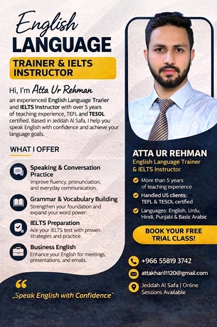 Jeddah, Language Exchange, English Language Trainer In Jeddah | IELTS Instructor | 5+ Years Experience