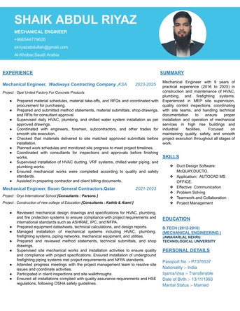 Khobar, Job Seekers, Looking For The Post Of Mechanical Engineer