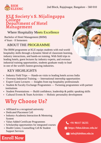 Bangalore, Education, BHM Course In Bangalore &ndash; KLE Bachelor Of Hotel Management