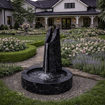 New Delhi, Furniture, Eclipse Modern Marble Fountain &ndash; Luxury Black Marble Garden Water Feature