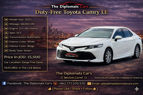 Amman, Vehicles, Cars & Trucks , JOD 15500,  Toyota Camry LE Hybrid,  2023,  Automatic,  48000 KM,  Duty Free