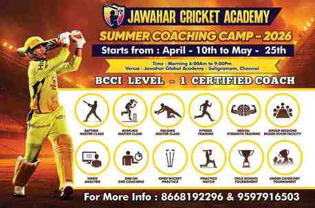 Chennai, Education, Jawahar Cricket Academy Summer Coaching Camp 2026 &ndash; Chennai