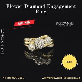 London, Jewelry, GBP 600,  Buy Gold Flower Diamond Ring Pre-Owned Best Value UK