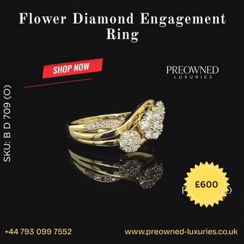London, Jewelry, GBP 600,  Buy Gold Flower Diamond Ring Pre-Owned Best Value UK